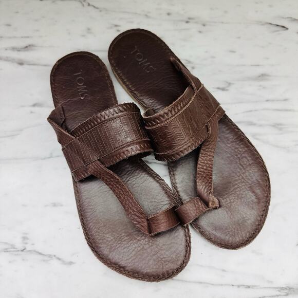 TOMS Isabella Brown Leather Toe Loop Sandals Women’s Size 10 - Picture 8 of 10